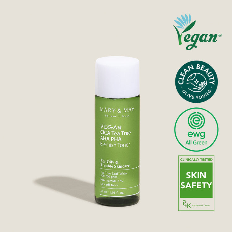 Tónico Vegan Cica Tea tree AHA BHA Blemish Toner Mary & May